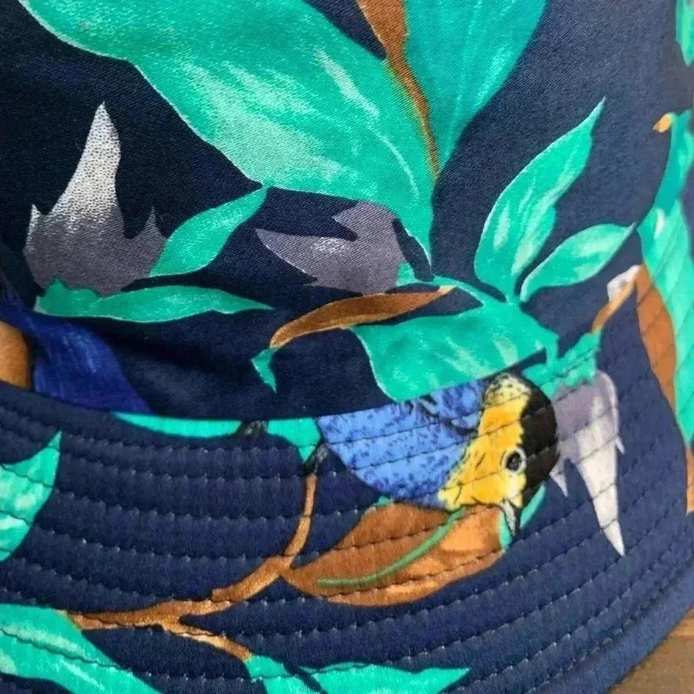 Boutique Handcrafted OSFM Navy Blue Bird Printed Bucket Hat Birding Fauna Floral - Picture 7 of 7